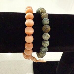 African Turquoise Jasper and Glass Bead Bracelets
